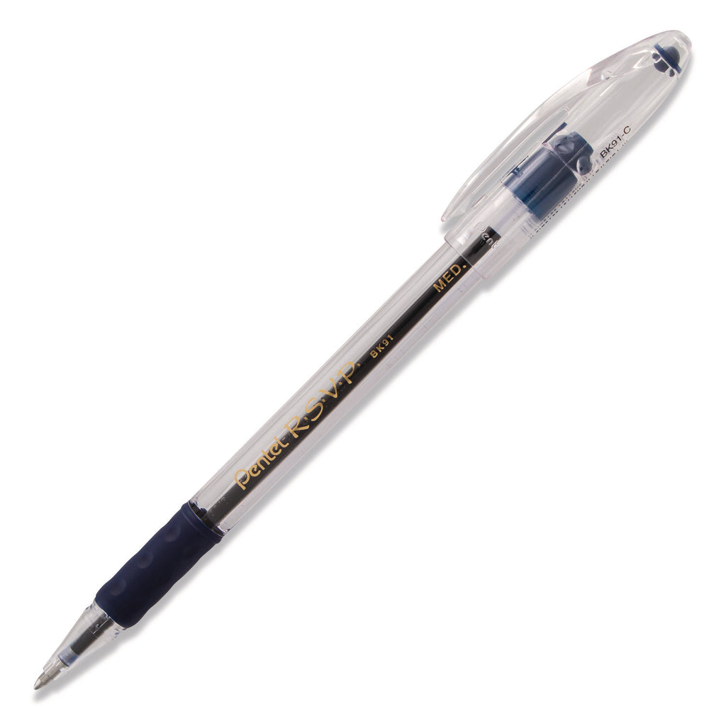 R.S.V.P. Ballpoint Pen, Stick, Medium 1 mm, Blue Ink, Clear/Blue Barrel, Dozen