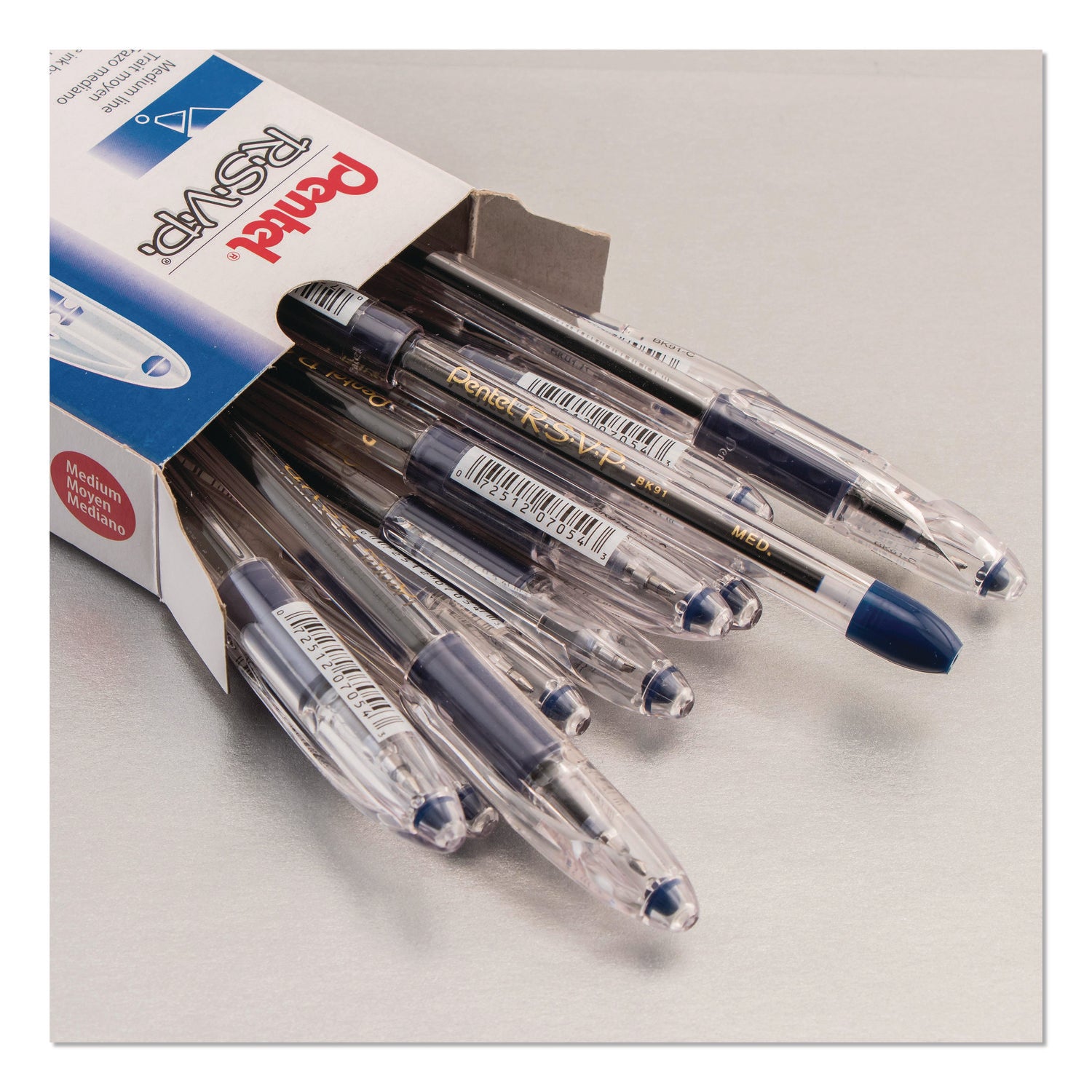 R.S.V.P. Ballpoint Pen, Stick, Medium 1 mm, Blue Ink, Clear/Blue Barrel, Dozen