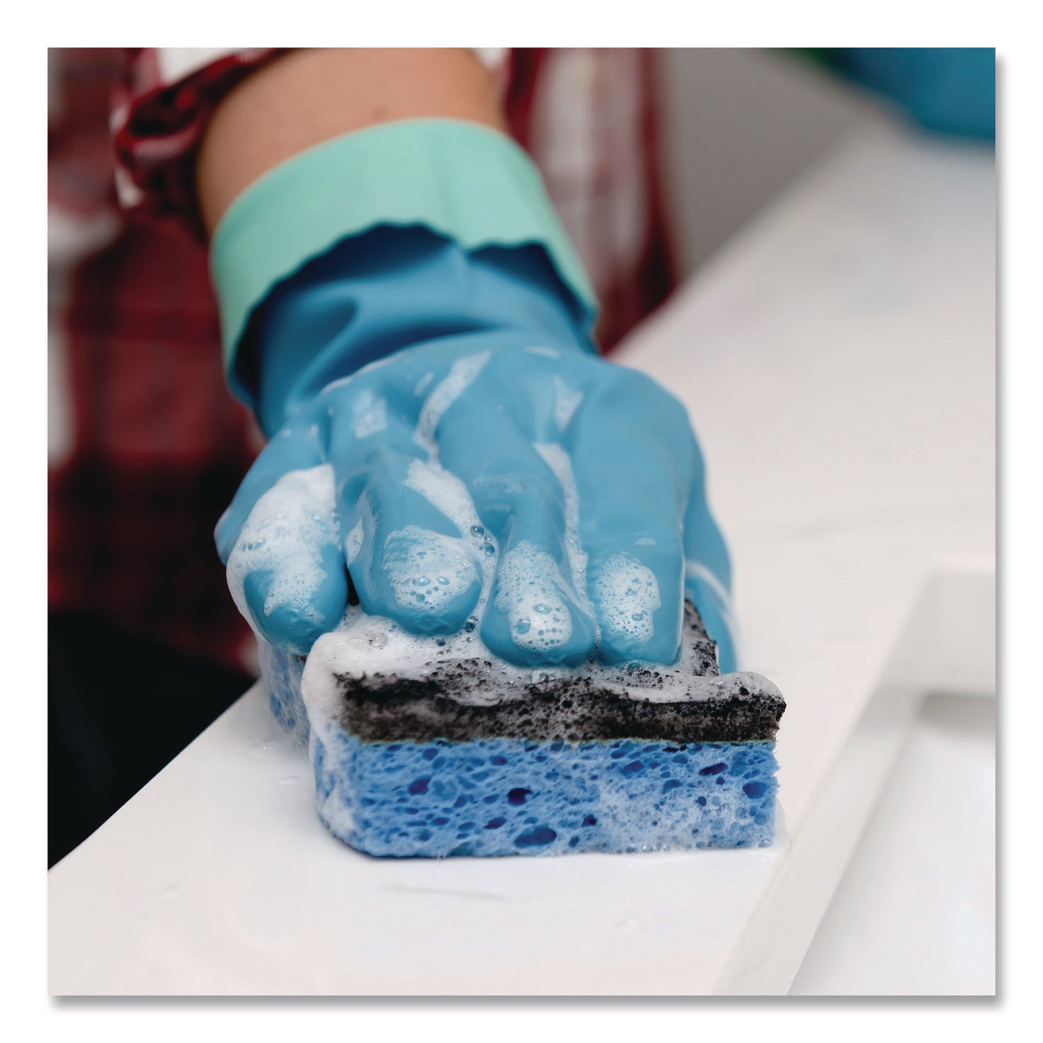 O-Cedar Scrunge Heavy-Duty Scrub Sponge - 4.2" Width x 2.6" Depth x 7.5" Length - 2/Pack - Cellulose - Multi, Blue, Black