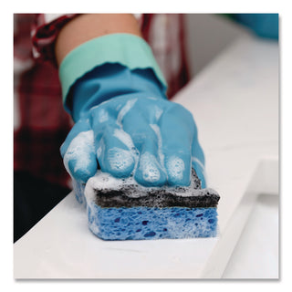 O-Cedar Scrunge Heavy-Duty Scrub Sponge - 4.2" Width x 2.6" Depth x 7.5" Length - 2/Pack - Cellulose - Multi, Blue, Black