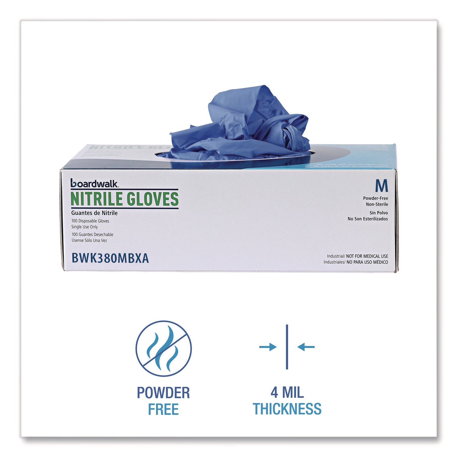 Disposable General-Purpose Nitrile Gloves, Medium, Blue, 4 mil, 100/Box