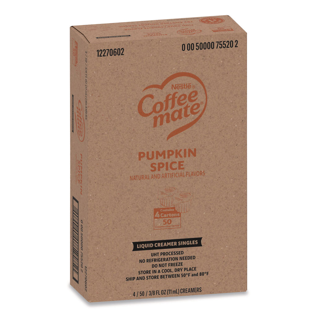 Liquid Coffee Creamer, Pumpkin Spice, 0.38 oz Mini Cups, 50/Box, 4 Boxes/Carton, 200 Total/Carton