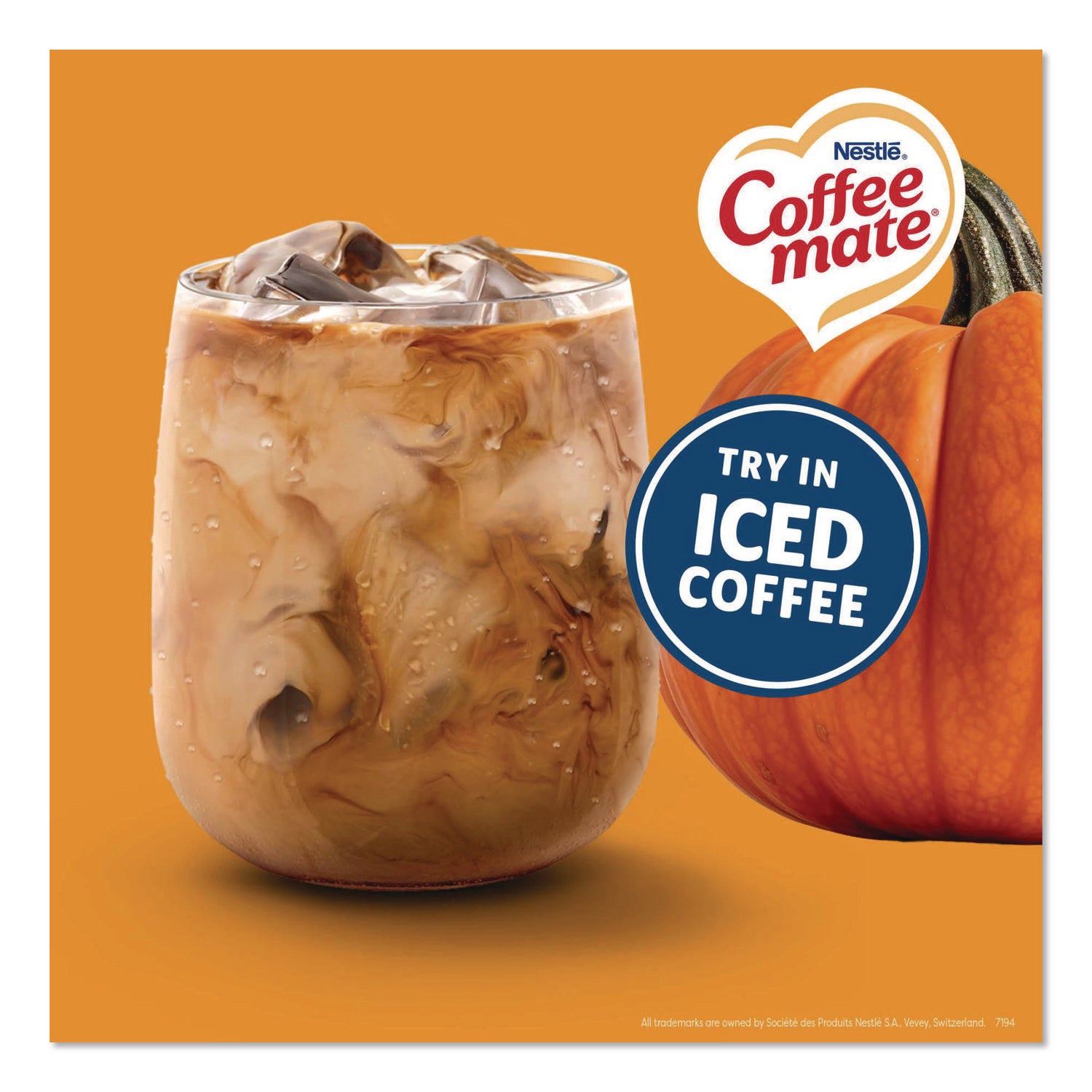 Liquid Coffee Creamer, Pumpkin Spice, 0.38 oz Mini Cups, 50/Box