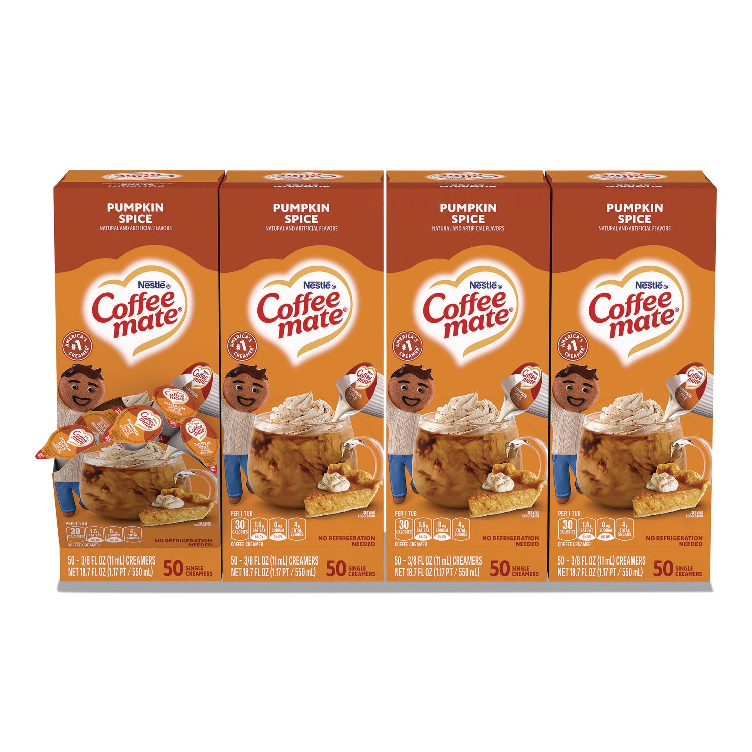 Liquid Coffee Creamer, Pumpkin Spice, 0.38 oz Mini Cups, 50/Box, 4 Boxes/Carton, 200 Total/Carton