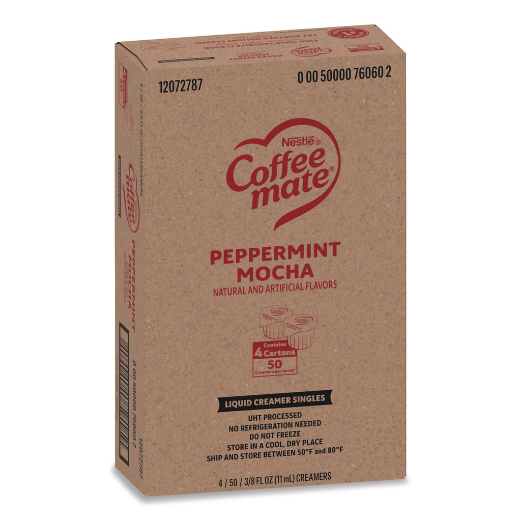 Liquid Coffee Creamer, Peppermint Mocha, 0.38 oz Mini Cups, 50/Box, 4 Boxes/Carton, 200 Total/Carton