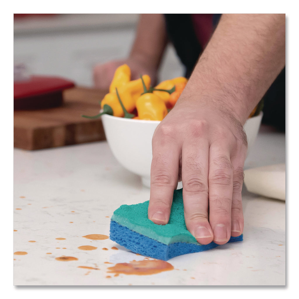 O-Cedar Scrunge Non-Scratch Scrub Sponge - 4.2" Width x 2.6" Depth x 4.2" Length - 2/Pack - Cellulose, Synthetic Fiber - Multi, Blue, Green