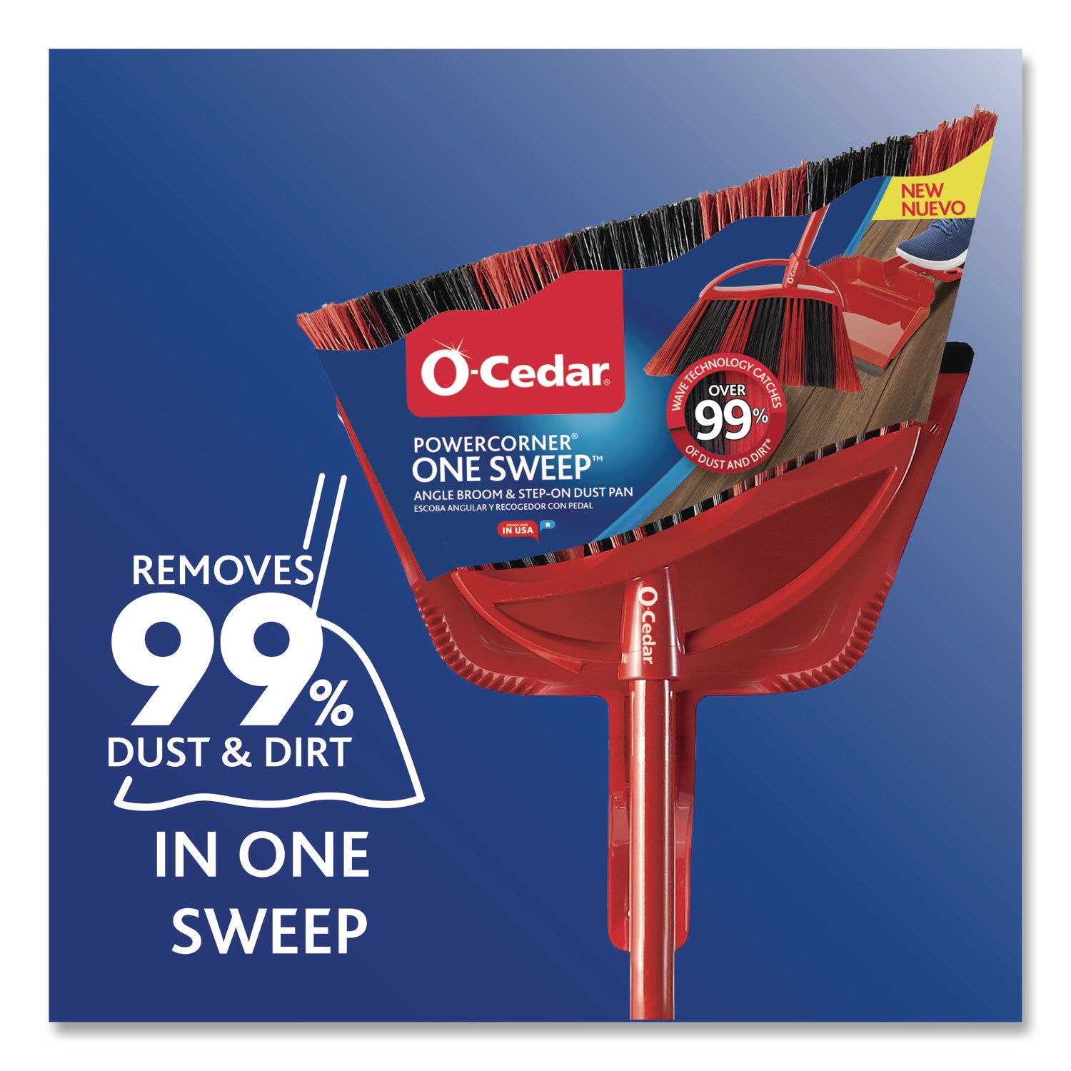 O-Cedar PowerCorner One Sweep Broom - 1 Each - Red, Black, Gray