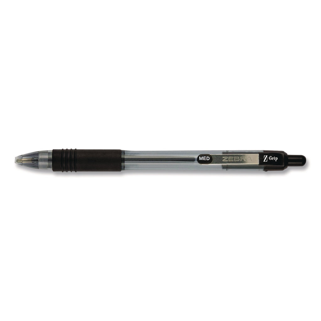 Z-Grip Ballpoint Pen, Retractable, Medium 1 mm, Black Ink, Clear/Black Barrel, 18/Pack