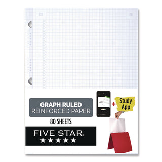 Five Star Reinforced Graph-Ruled Filler Paper - 80 Pages - Ruled Margin - Letter - 8 1/2" x 11" - White Paper - Heavyweight, Non-bleeding, Durable, Tear Resistant, Reinforced, Hole-punched - 1