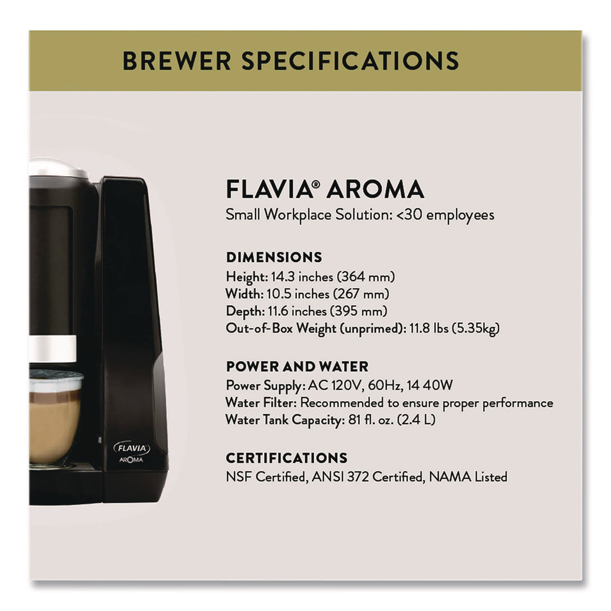 Flavia Aroma Coffee Maker - 1440 W - 2.53 quart - 1 Cup(s) - Single-serve - Black