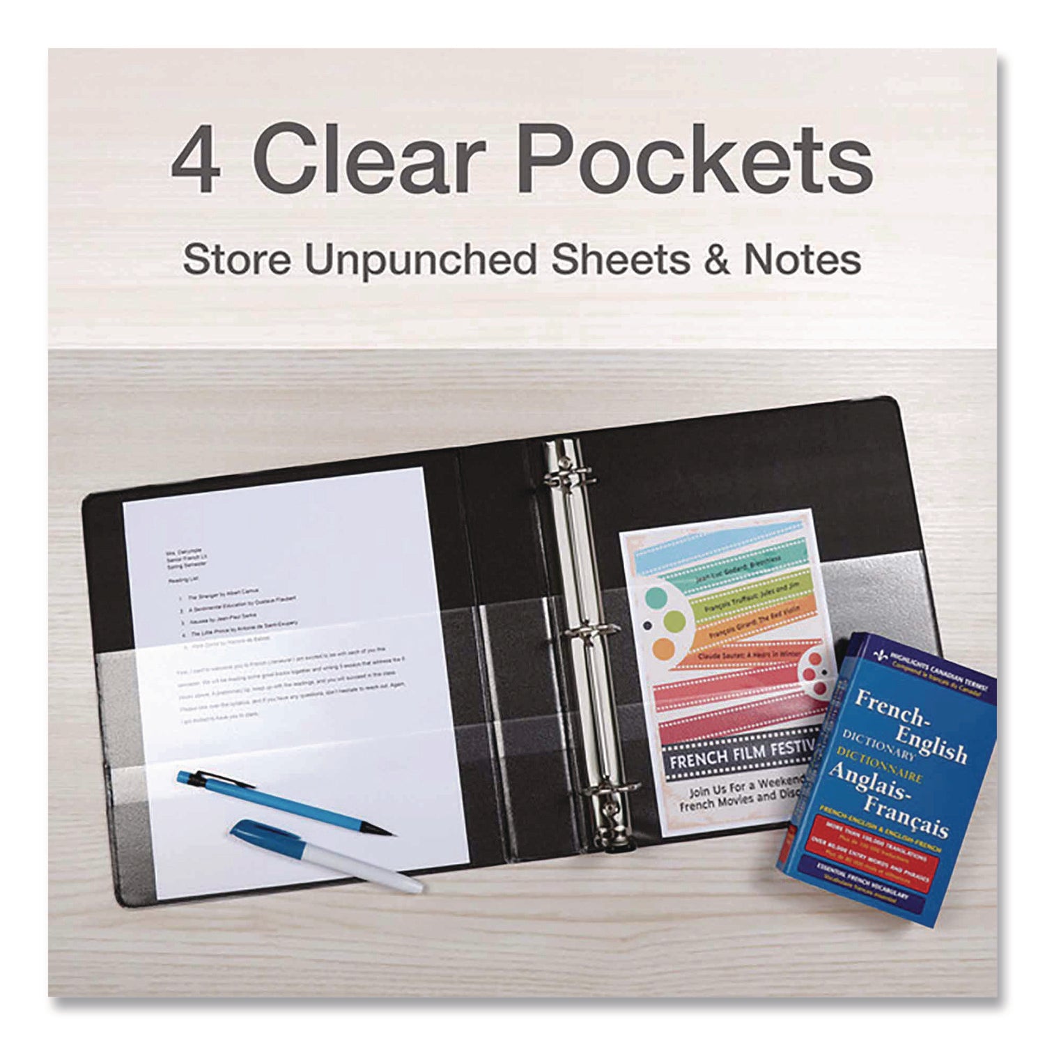Premier Easy Open ClearVue Locking Slant-D Ring Binder, 3 Rings, 3" Capacity, 11 x 8.5, Black