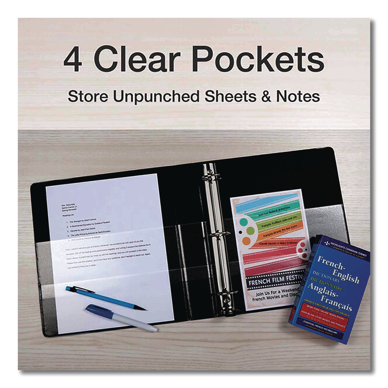 Premier Easy Open ClearVue Locking Slant-D Ring Binder, 3 Rings, 4" Capacity, 11 x 8.5, Black