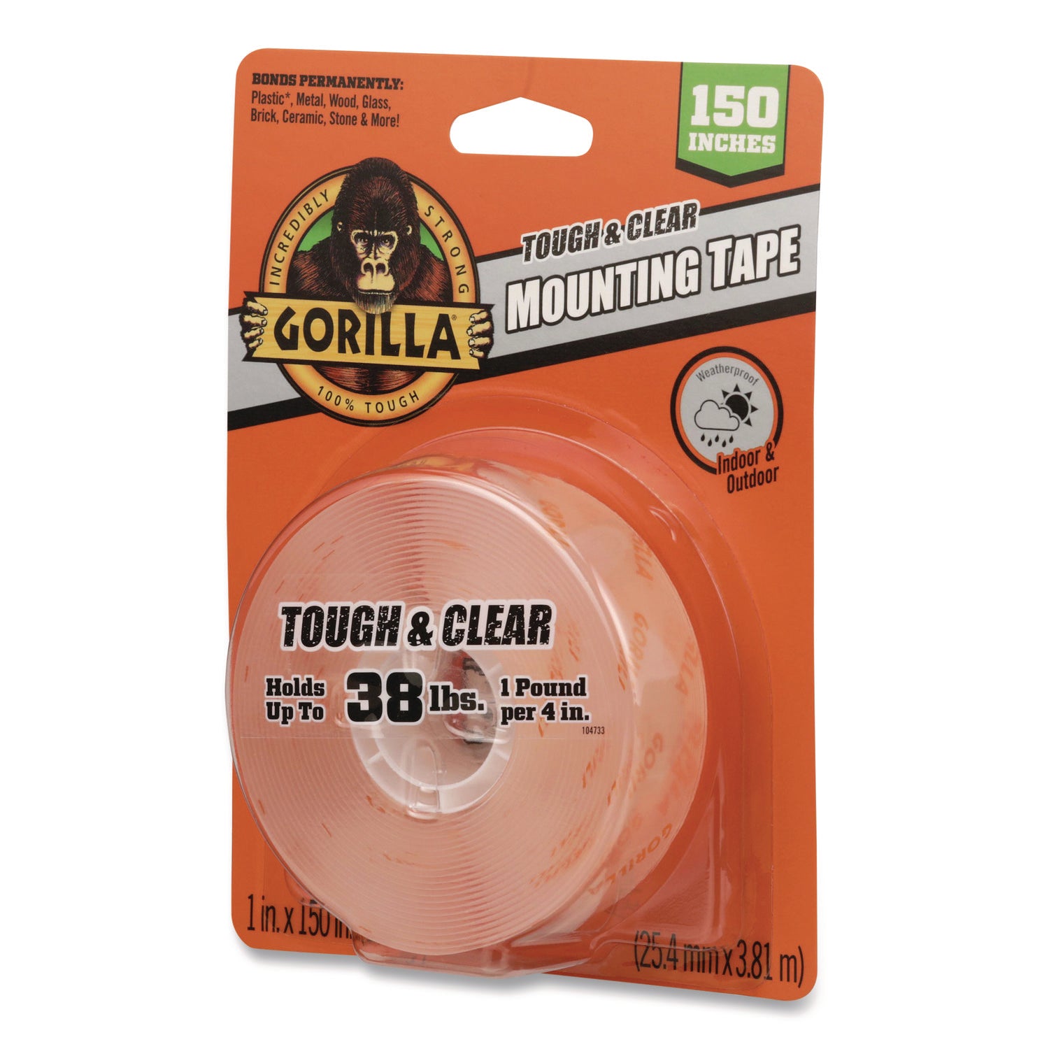 Tough & Clear Double-Sided Mounting Tape, Permanent, Holds Up to 0.25 lb per Inch, 1" x 12.5 ft, Clear