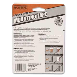 Tough & Clear Double-Sided Mounting Tape, Permanent, Holds Up to 0.25 lb per Inch, 1" x 12.5 ft, Clear