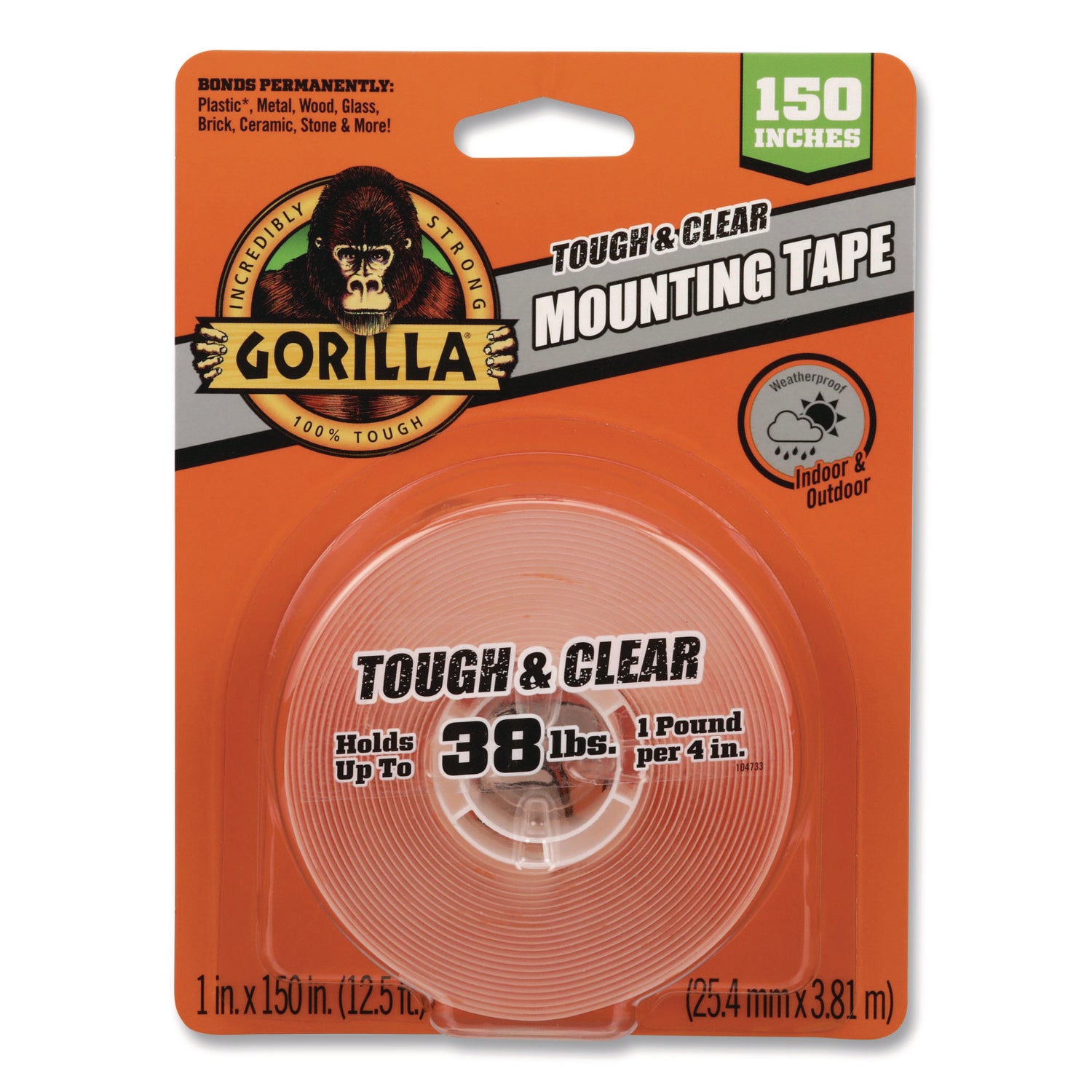 Tough & Clear Double-Sided Mounting Tape, Permanent, Holds Up to 0.25 lb per Inch, 1" x 12.5 ft, Clear