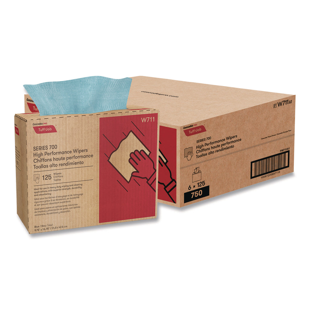 Tuff-Job S700 High Performance Wipers, Blue, 9.75 x 16.75, 125/Box, 6 Boxes/Carton