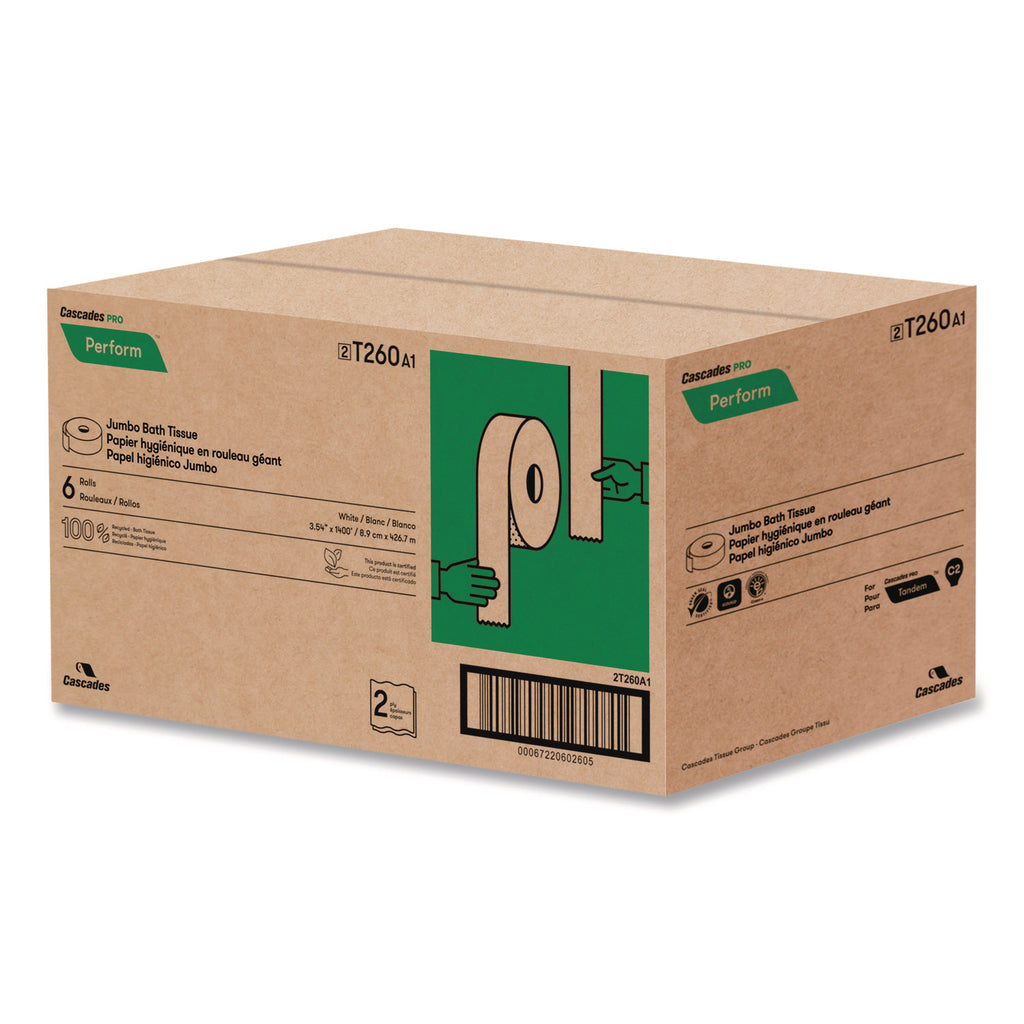 Perform Bath Tissue for Tandem Dispensers, Septic Safe, 2-Ply, White, 3.5" x 1,400 ft, 6 Rolls/Carton