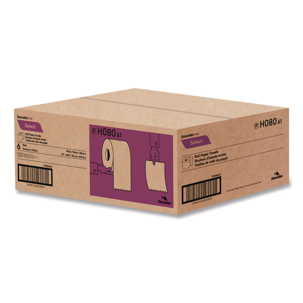 Select Roll Paper Towels, 1-Ply, 7.9" x 800 ft, White, 6 Rolls/Carton