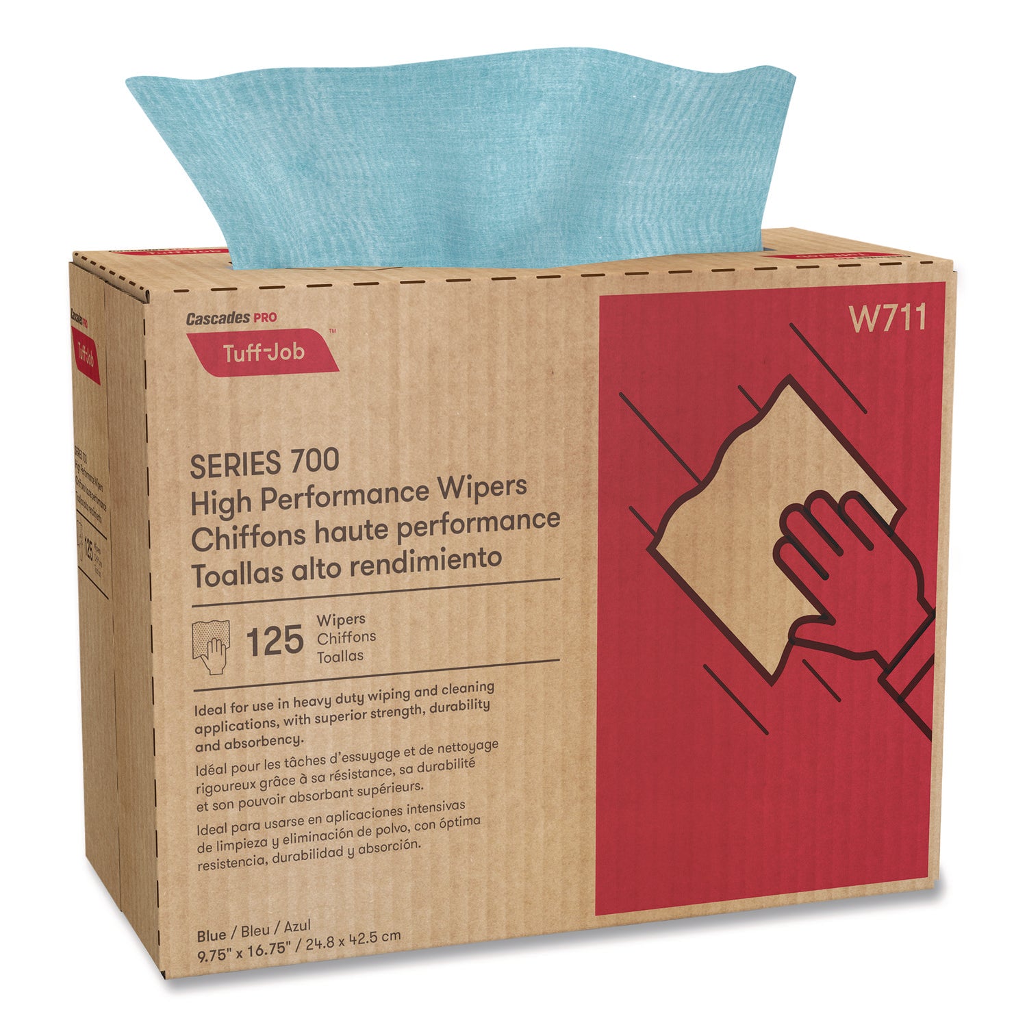 Tuff-Job S700 High Performance Wipers, Blue, 9.75 x 16.75, 125/Box, 6 Boxes/Carton