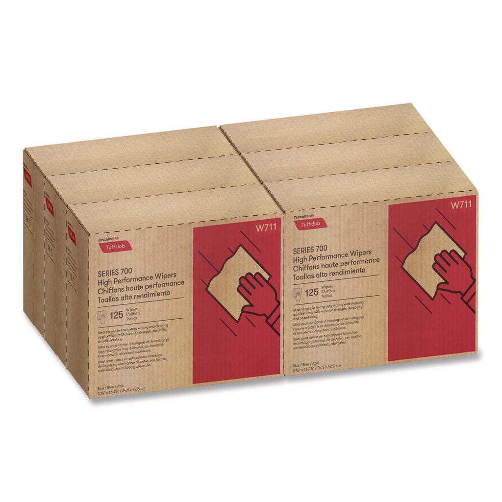 Tuff-Job S700 High Performance Wipers, Blue, 9.75 x 16.75, 125/Box, 6 Boxes/Carton