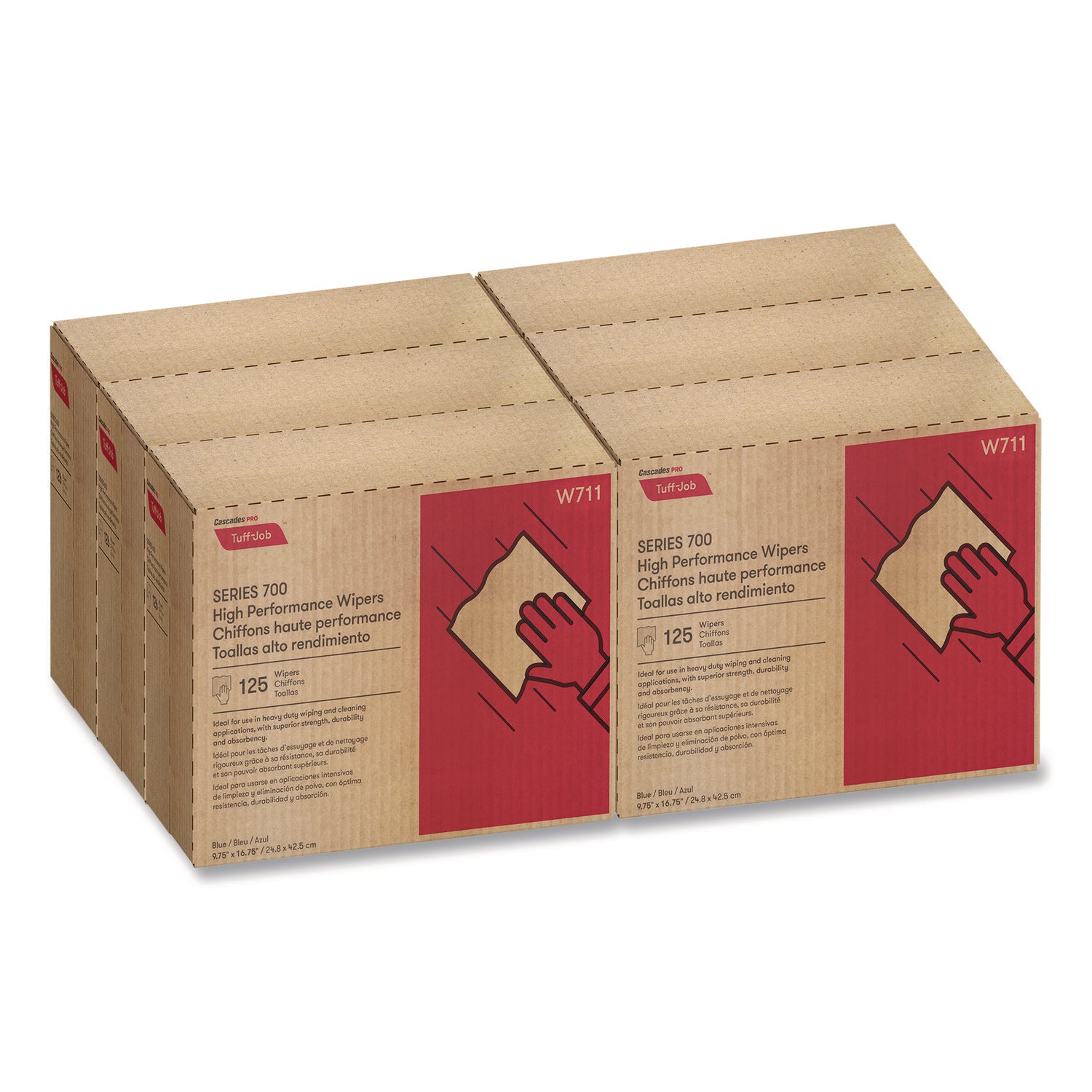 Tuff-Job S700 High Performance Wipers, Blue, 9.75 x 16.75, 125/Box, 6 Boxes/Carton