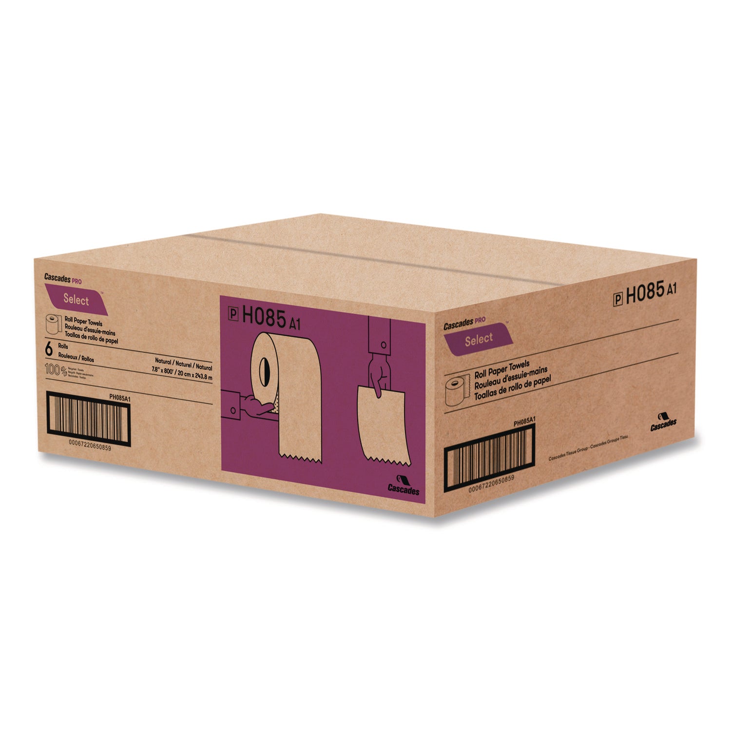 Select Roll Paper Towels, 1-Ply, 7.9" x 800 ft, Natural, 6/Carton