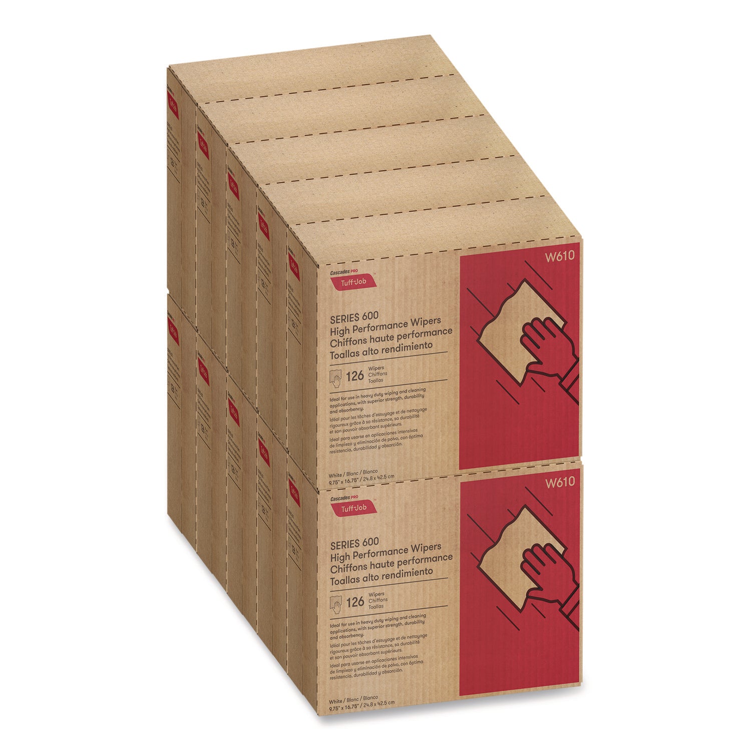 Tuff-Job S600 High Performance Wipers, 9 3/4 x 16 3/4, 126/Box, 10 Box/Carton