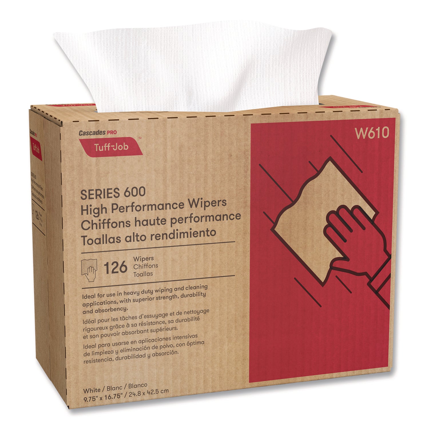 Tuff-Job S600 High Performance Wipers, 9 3/4 x 16 3/4, 126/Box, 10 Box/Carton