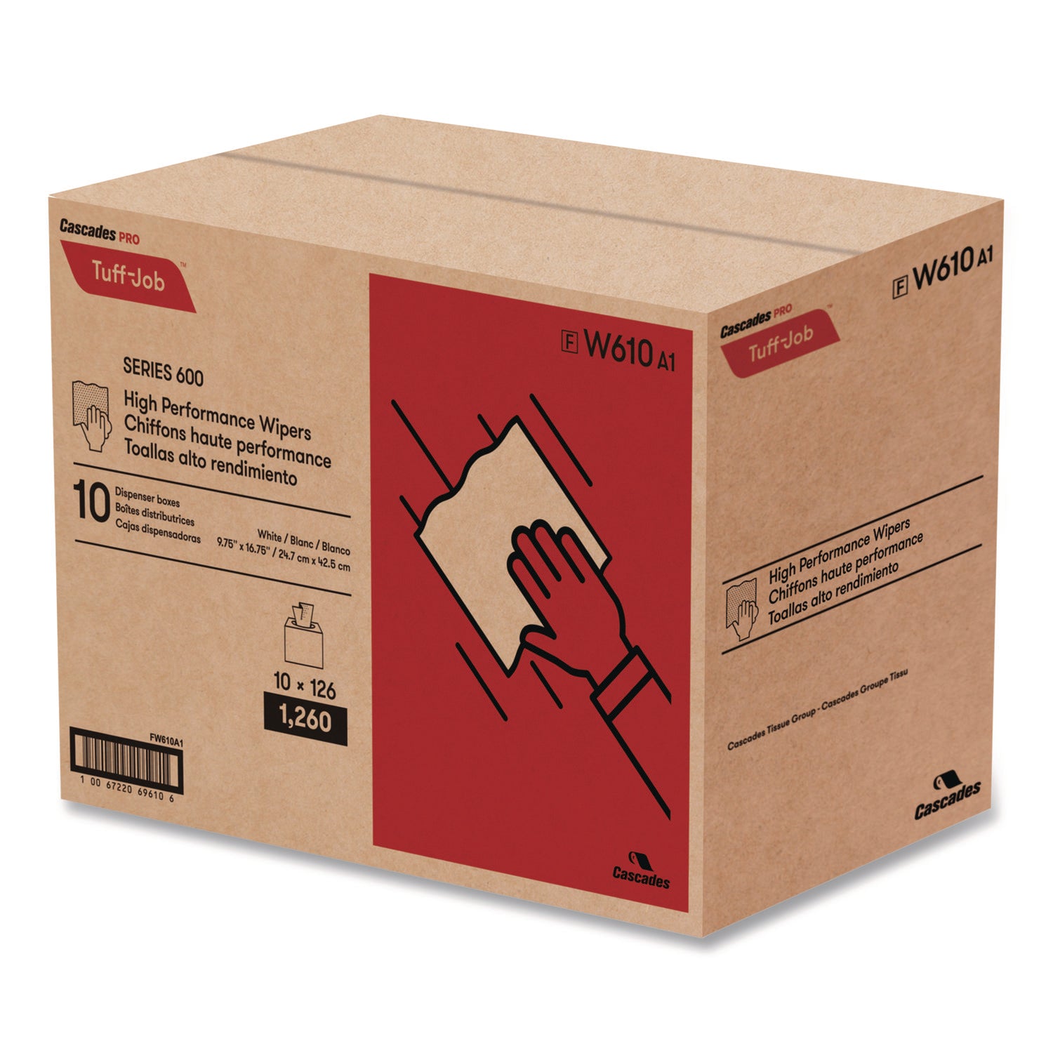 Tuff-Job S600 High Performance Wipers, 9 3/4 x 16 3/4, 126/Box, 10 Box/Carton