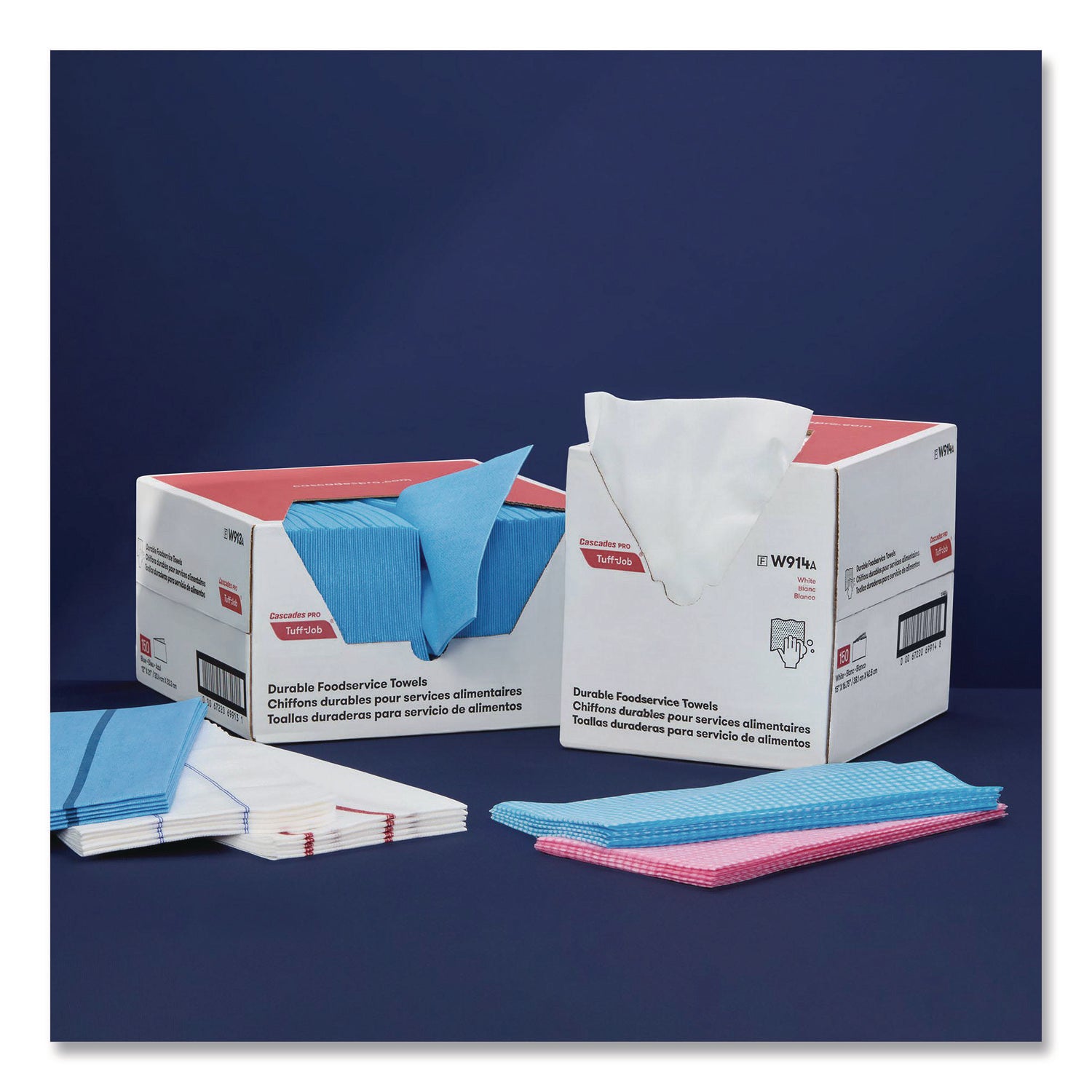 Tuff-Job Foodservice Towels, 12 x 24, Blue/White, 200/Carton