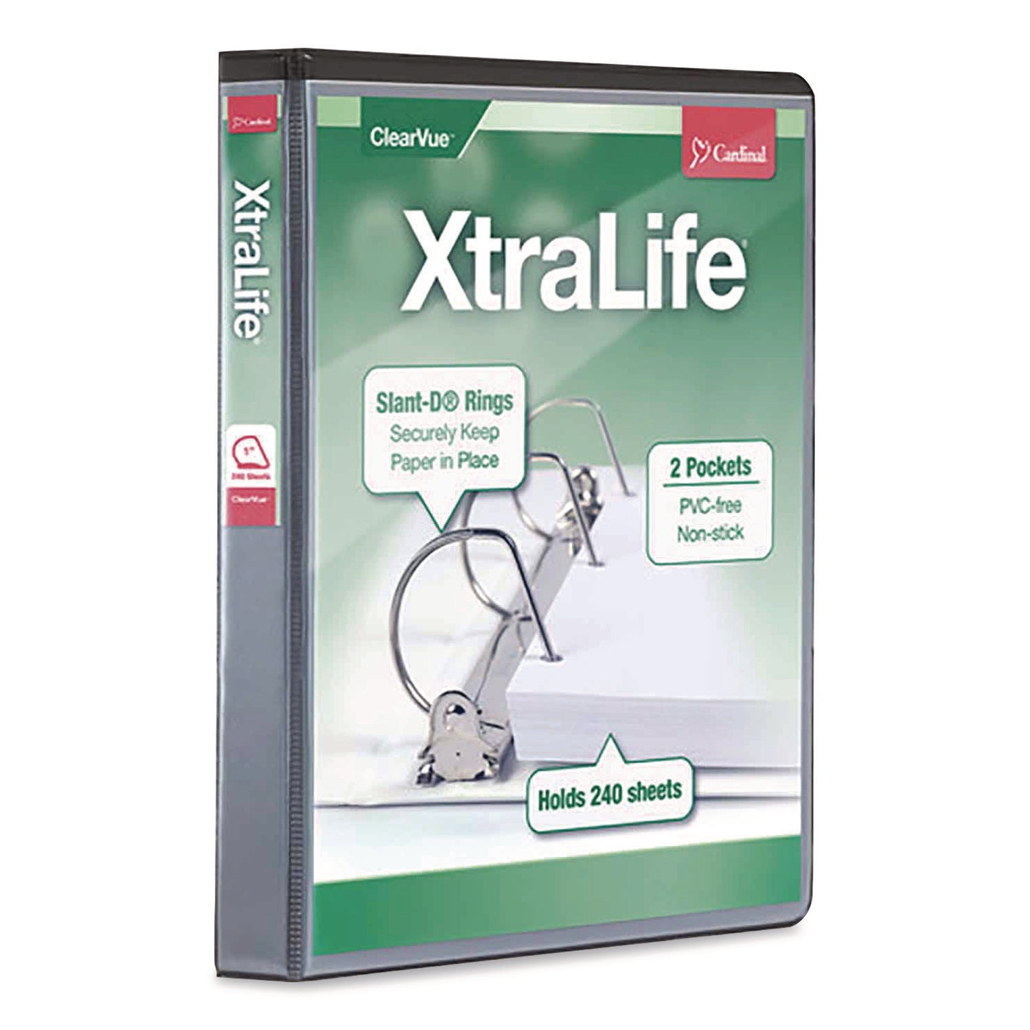 XtraLife ClearVue Non-Stick Locking Slant-D Ring Binder, 3 Rings, 1" Capacity, 11 x 8.5, Black