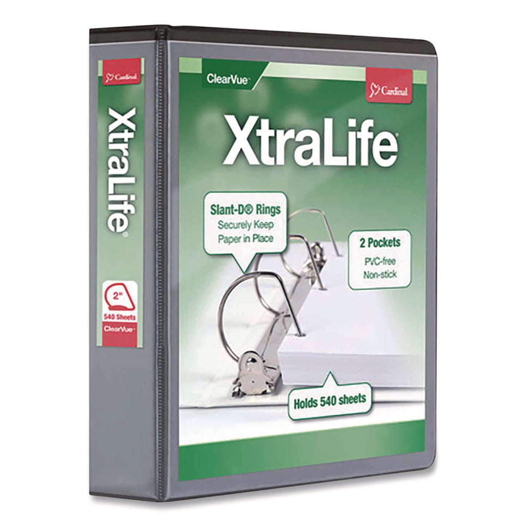 XtraLife ClearVue Non-Stick Locking Slant-D Ring Binder, 3 Rings, 2" Capacity, 11 x 8.5, Black