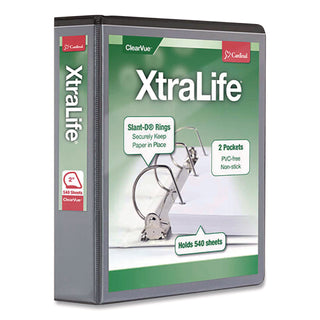 XtraLife ClearVue Non-Stick Locking Slant-D Ring Binder, 3 Rings, 2" Capacity, 11 x 8.5, Black