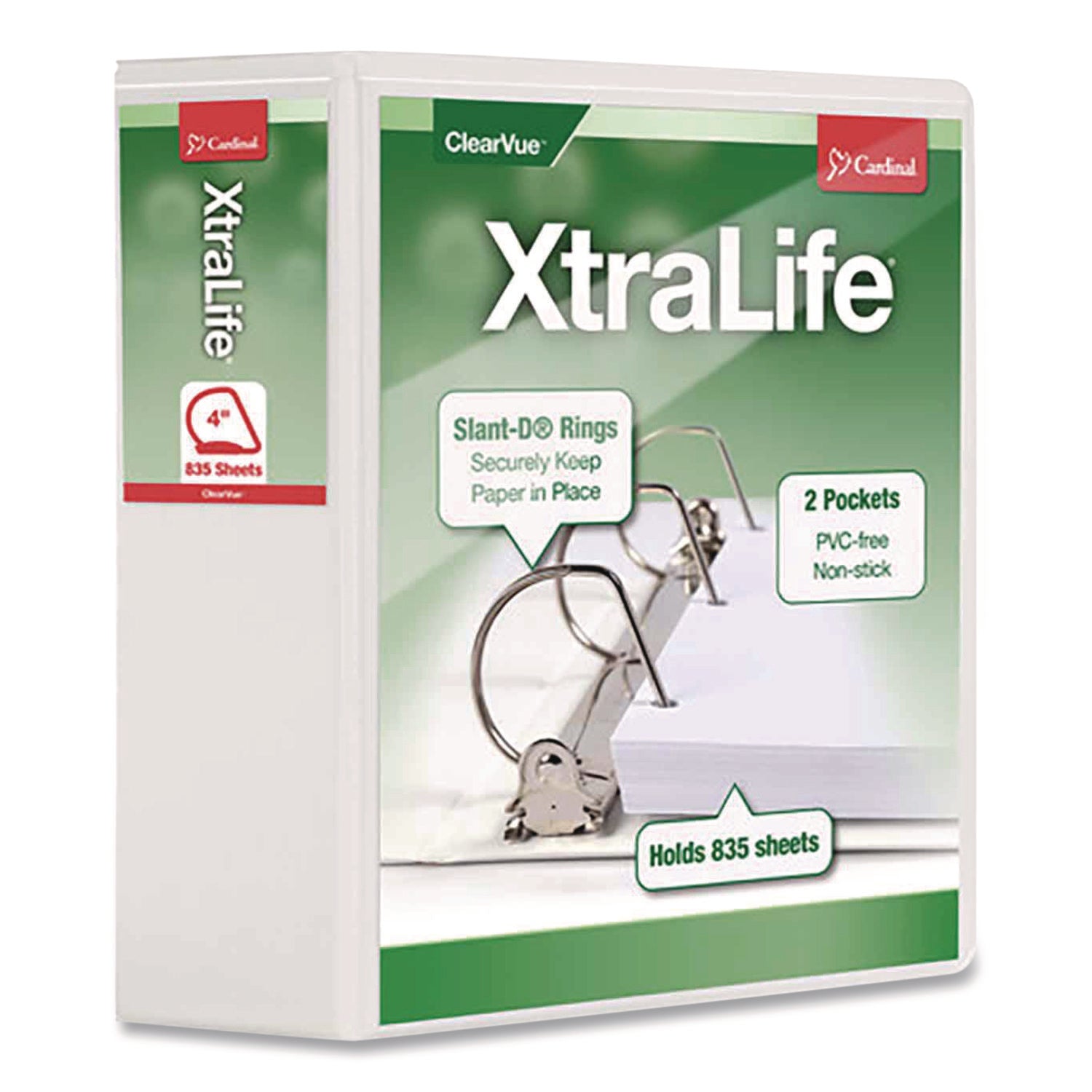 XtraLife ClearVue Non-Stick Locking Slant-D Ring Binder, 3 Rings, 4" Capacity, 11 x 8.5, White