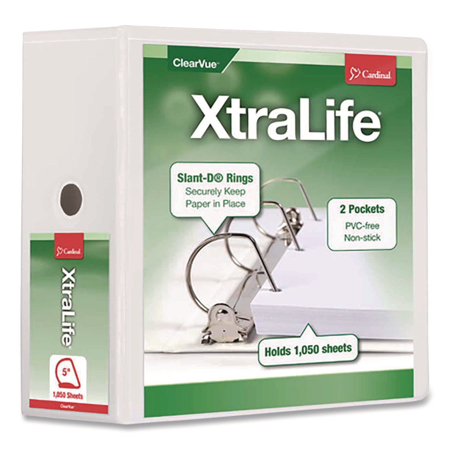 XtraLife ClearVue Non-Stick Locking Slant-D Ring Binder, 3 Rings, 5" Capacity, 11 x 8.5, White
