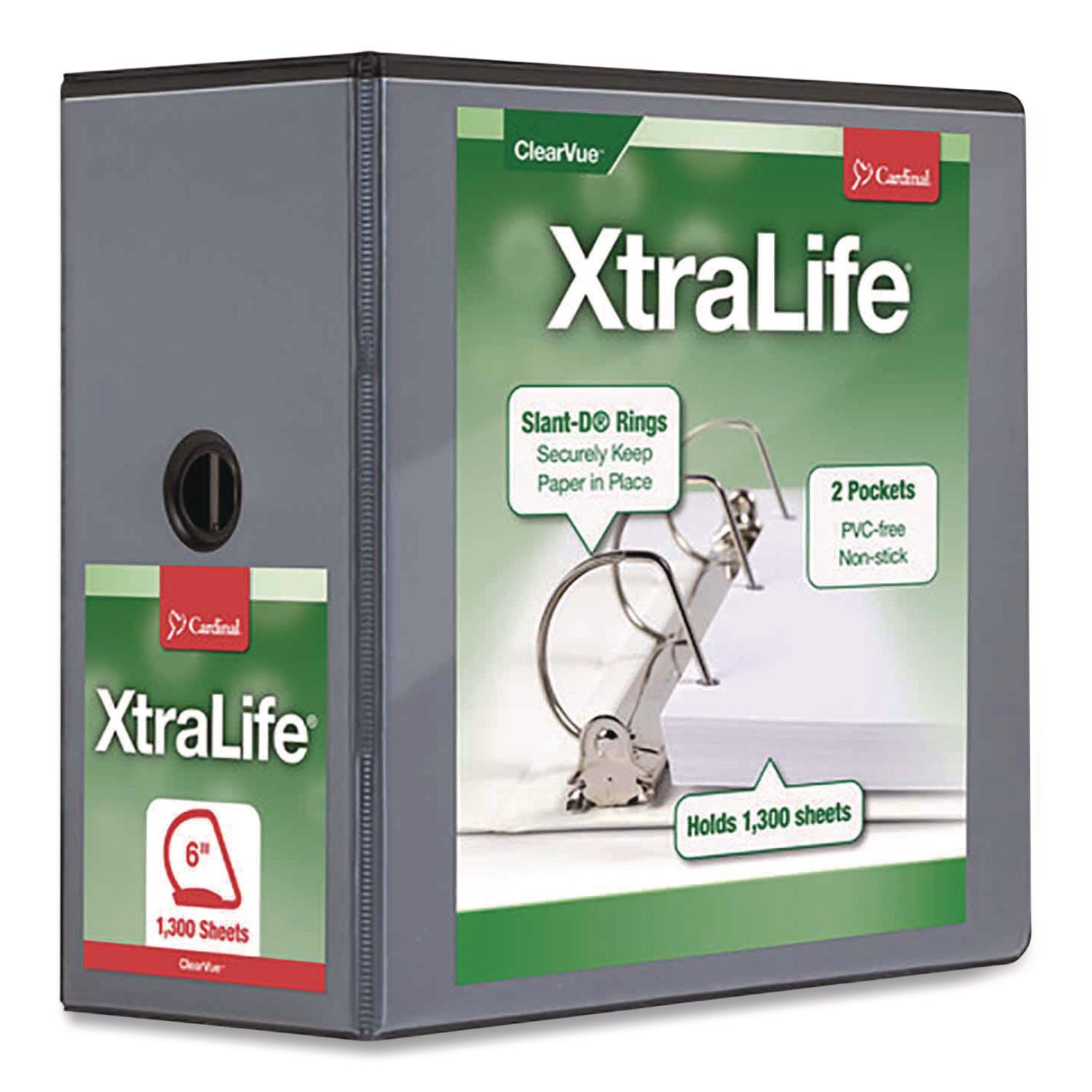 XtraLife ClearVue Non-Stick Locking Slant-D Ring Binder, 3 Rings, 6" Capacity, 11 x 8.5, Black