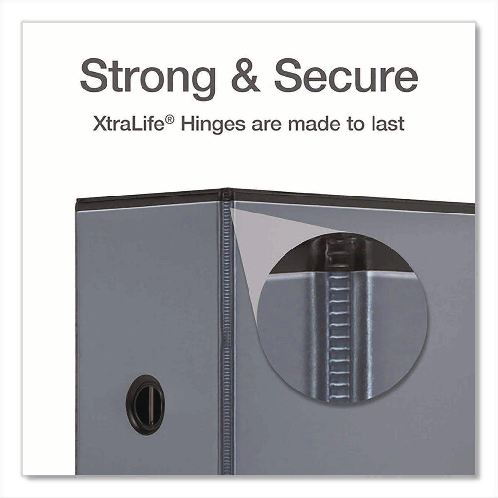 XtraLife ClearVue Non-Stick Locking Slant-D Ring Binder, 3 Rings, 6" Capacity, 11 x 8.5, Black