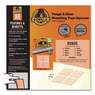 Tough and Clear Double-Sided Mounting Tape, Holds Up to 0.58 lb per Pair (Up to 7 lb per 24), 1" x 1", Clear, 24/Pack