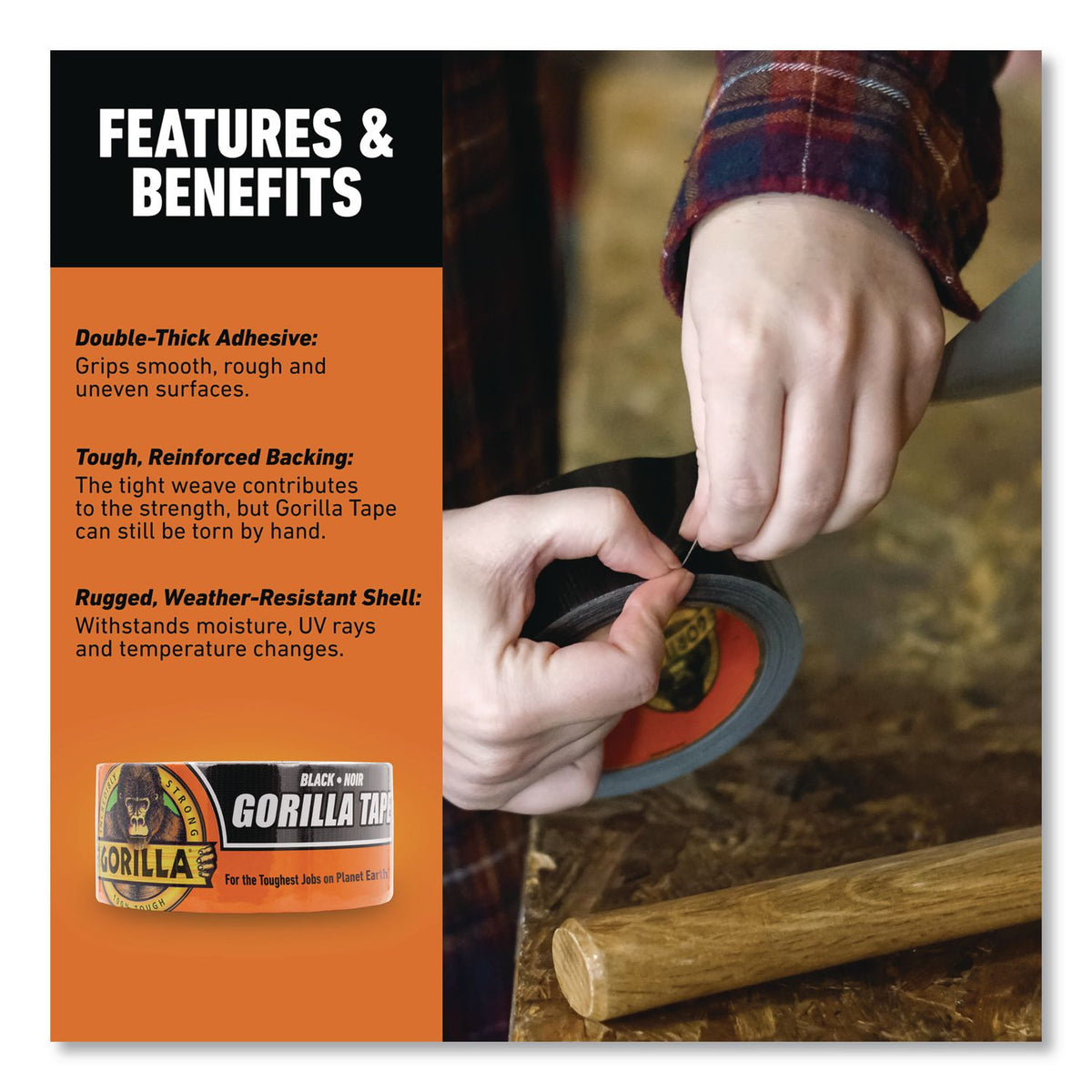 Gorilla Tape, 3" Core, 1.88" x 10 yds, Black