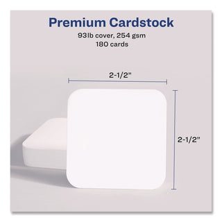 Avery Clean Edge Square Cards, Rounded Corners, 2.5" x 2.5" (35702) - 110 Brightness - 8 1/2" x 11" - 93 lb Basis Weight - 254 g/m2 Grammage - Matte - 180 / Pack - Printable, Rounded Corner, Die-cut, Smooth Edge, Print-to-the-edge, Perforat