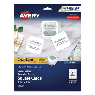 Avery Clean Edge Square Cards, Rounded Corners, 2.5" x 2.5" (35702) - 110 Brightness - 8 1/2" x 11" - 93 lb Basis Weight - 254 g/m2 Grammage - Matte - 180 / Pack - Printable, Rounded Corner, Die-cut, Smooth Edge, Print-to-the-edge, Perforat
