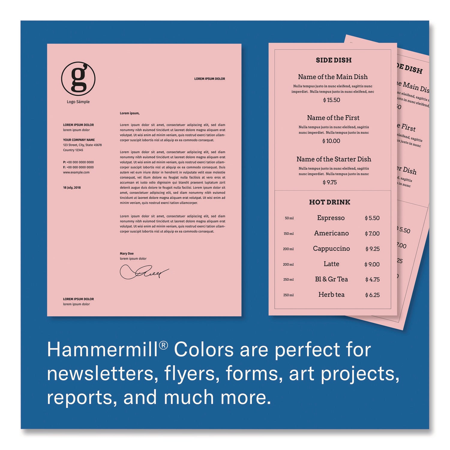 Hammermill Colors Recycled Copy Paper - Pink - Letter - 8 1/2" x 11" - 24 lb Basis Weight - Smooth - 500 / Ream - Sustainable Forestry Initiative (SFI) - Jam-free, Acid-free - Pink