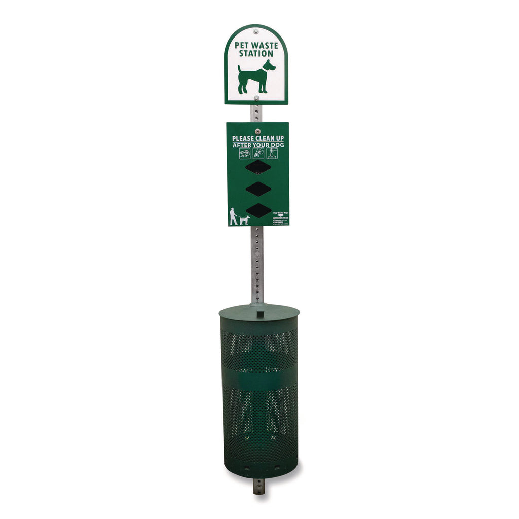 Tatco Dog Waste Station Trash Can - Rust Resistant - Powder Coated Aluminum - Green - 1 Each