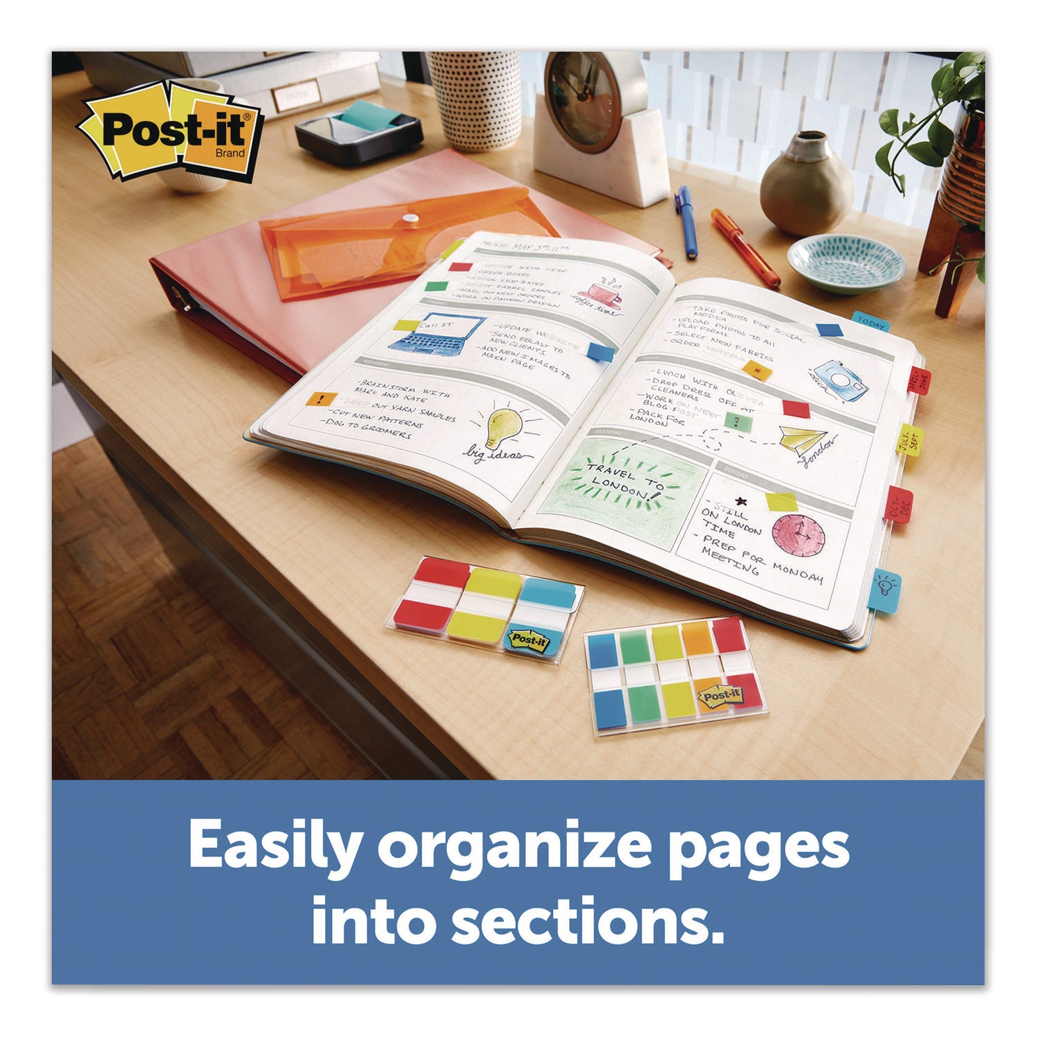 Post-it Alternating Tabs - 36 Tab(s) - 1" Tab Height x 1.50" Tab Width - Self-adhesive - Green Poly, Orange, Red, Yellow, Pink, Blue Tab(s) - 36 / Pack
