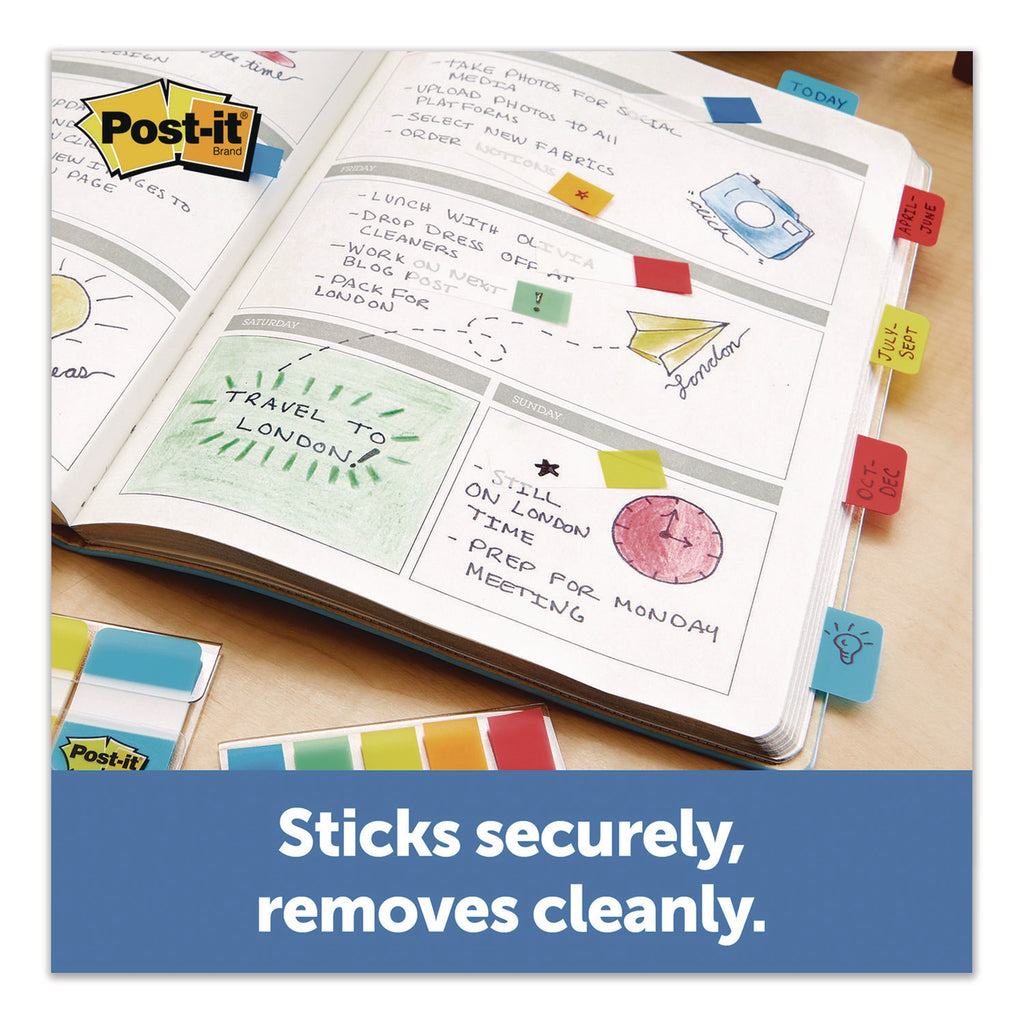 Post-it Alternating Tabs - 36 Tab(s) - 1" Tab Height x 1.50" Tab Width - Self-adhesive - Green Poly, Orange, Red, Yellow, Pink, Blue Tab(s) - 36 / Pack