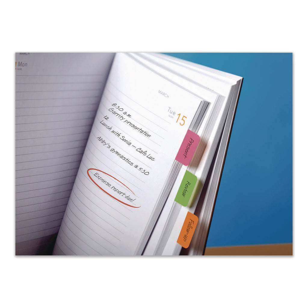 Post-it Alternating Tabs - 36 Tab(s) - 1" Tab Height x 1.50" Tab Width - Self-adhesive - Green Poly, Orange, Red, Yellow, Pink, Blue Tab(s) - 36 / Pack