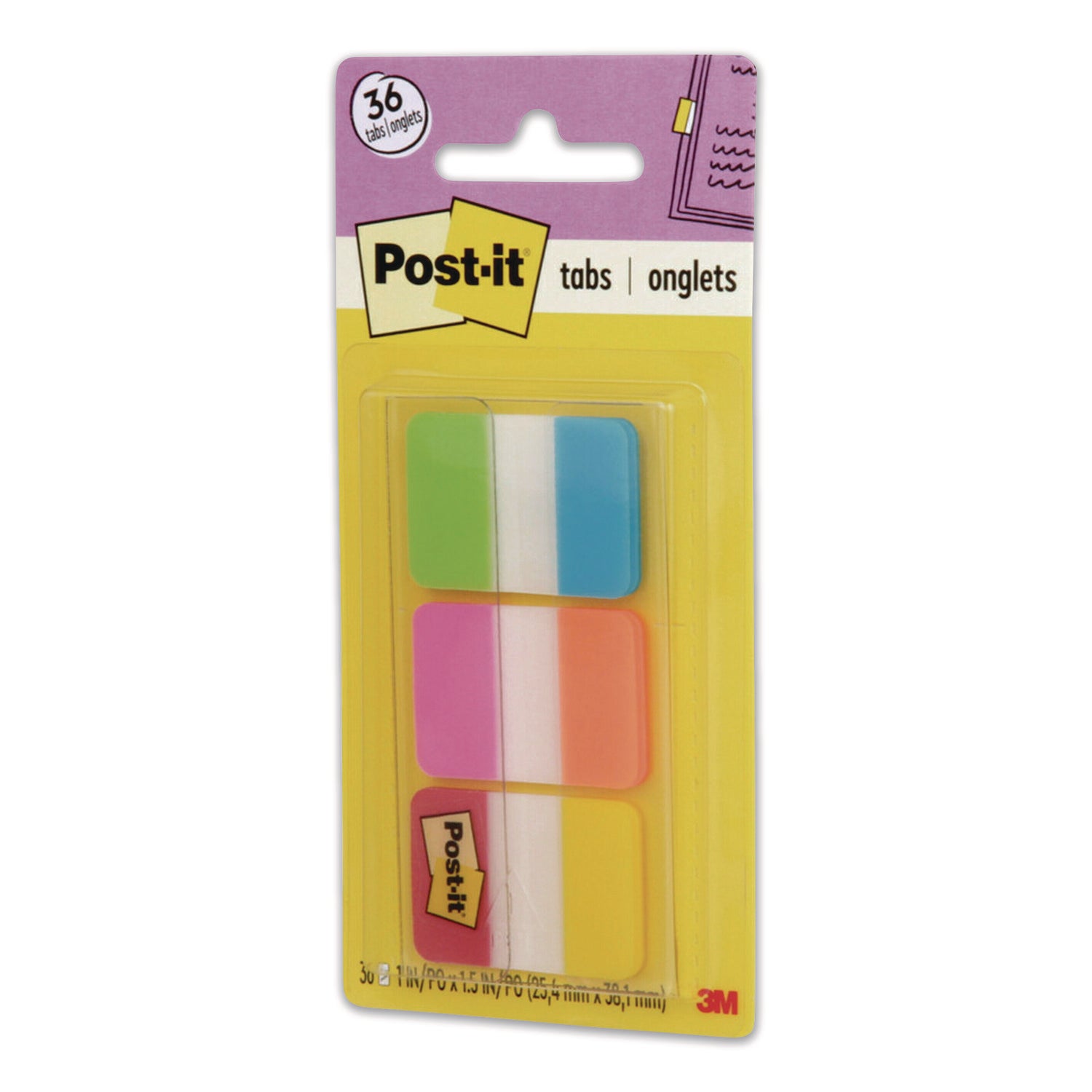 Post-it Alternating Tabs - 36 Tab(s) - 1" Tab Height x 1.50" Tab Width - Self-adhesive - Green Poly, Orange, Red, Yellow, Pink, Blue Tab(s) - 36 / Pack