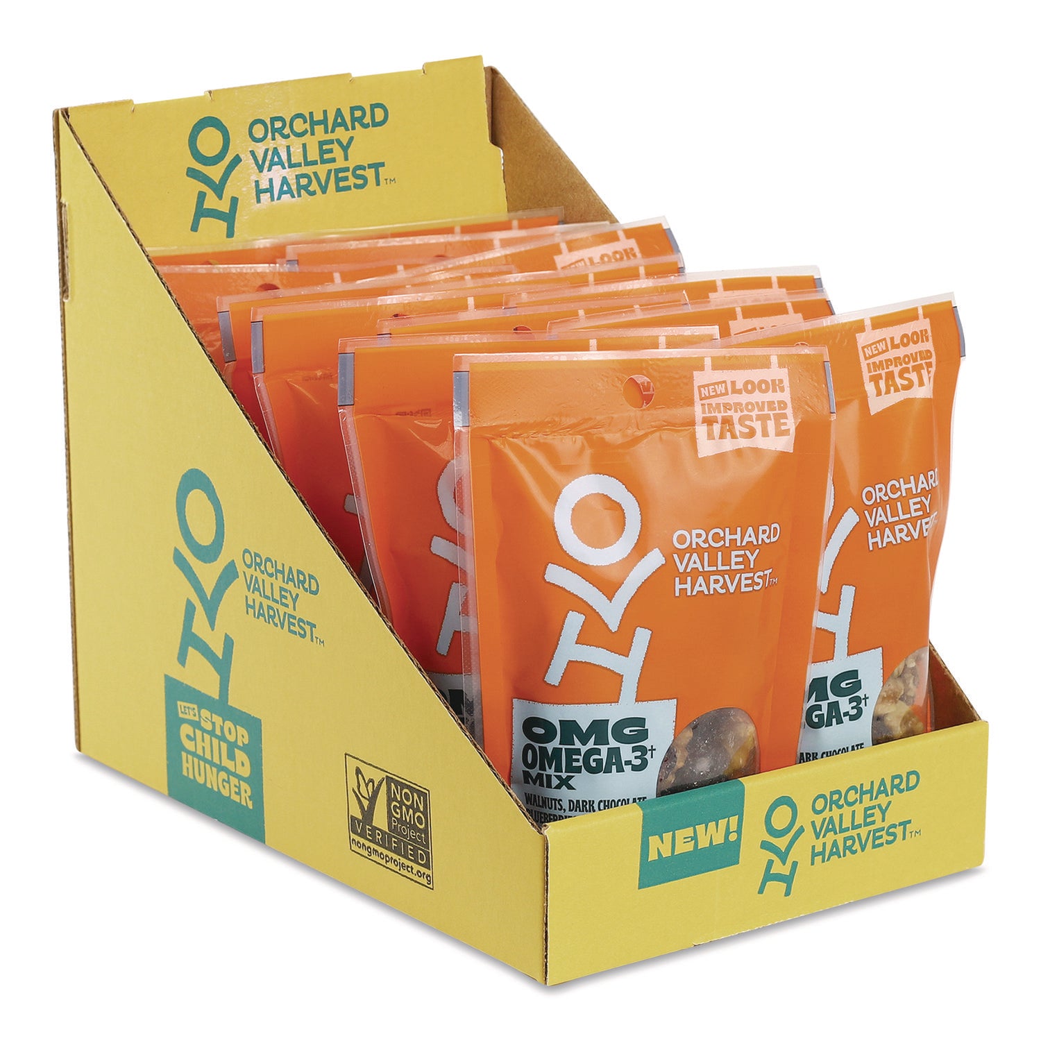 Orchard Valley Harvest OMG Omega-3 Mix - Gluten-free, No Artificial Color, No Artificial Flavor, Preservative-free, Resealable Bag - Crunch, Walnut, Dried Cranberries, Pistachio, Almond - 1 Serving Bag - 2 oz - 14 / Carton