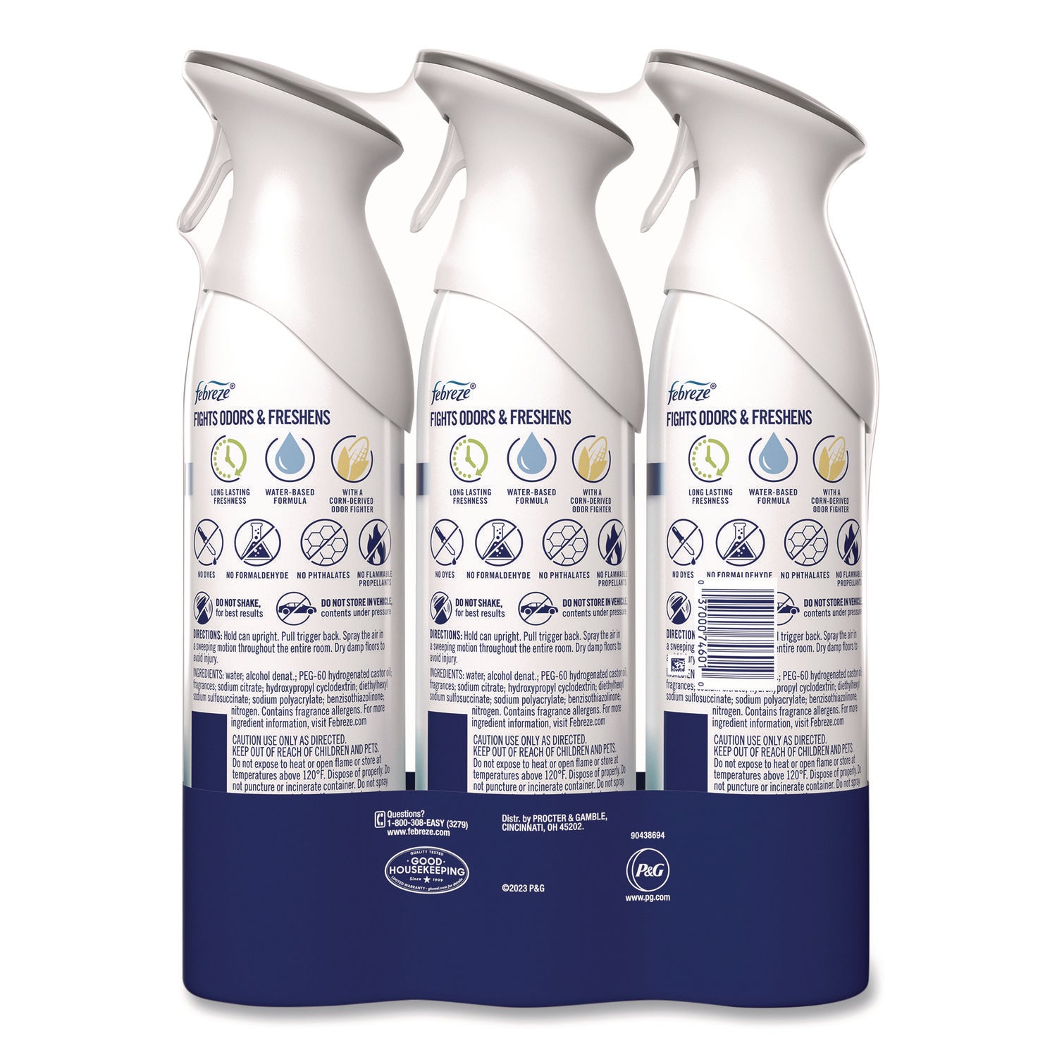 Febreze Air Freshener Spray - Spray - 8.8 fl oz (0.3 quart) - Crisp Clean - 3 / Pack - Odor Neutralizer, VOC-free, Heavy Duty