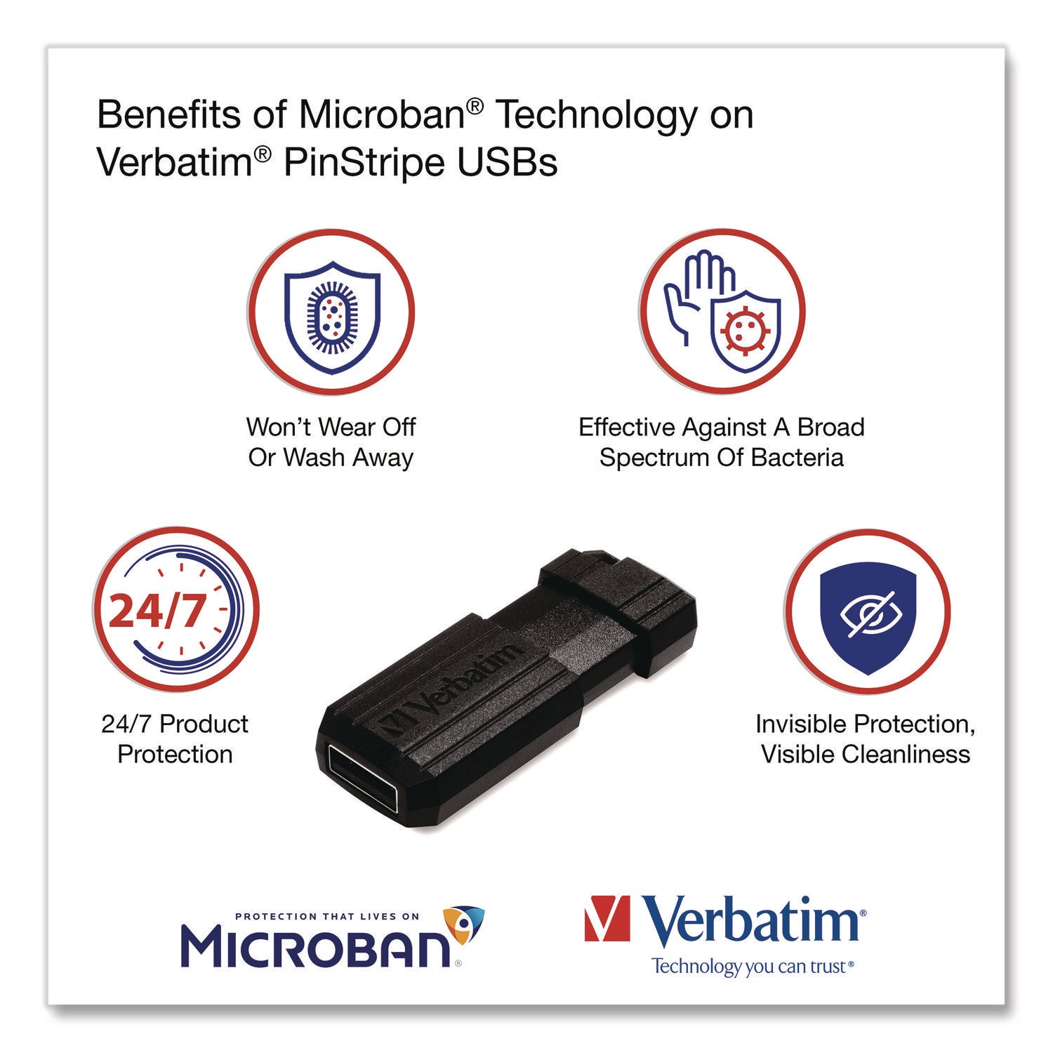 Microban 64GB PinStripe USB Flash Drive - Business 10pk - Black - 64 GB - USB 2.0 Type A - Black - 10 / Pack